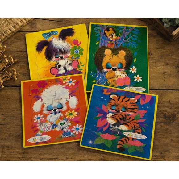 Tee Pee Other - VTG (4) Tee Pee Toys Big Eye Animals Frame Tray Puzzles 8.5" x 11.75"  No 577